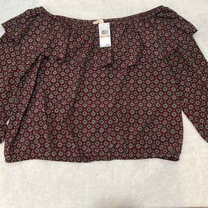 Michael Kors Foulard Off Shoulder Peasant Top Size 2X In Merlot New With Tag
